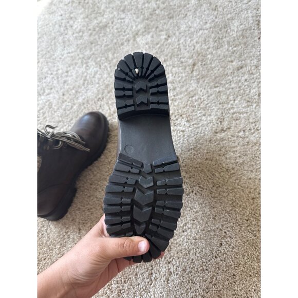 Just Fab Women's Size 7 Brown Ankle Combat Boots Fur Hiker Lace Up Baddie - Picture 7 of 8